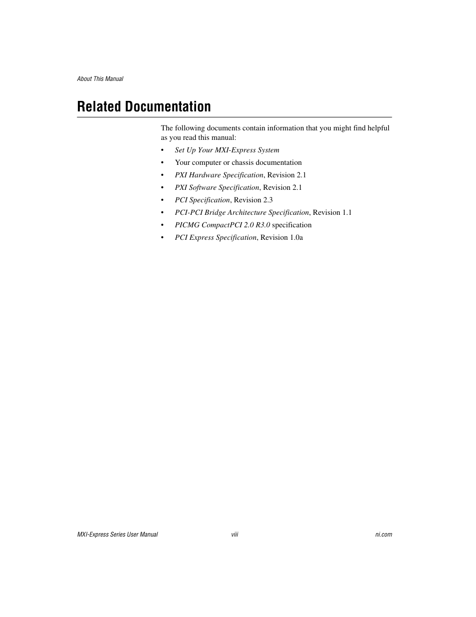 Related documentation | National Instruments Multisystem eXtension Interface NI PXI-8360 User Manual | Page 7 / 37