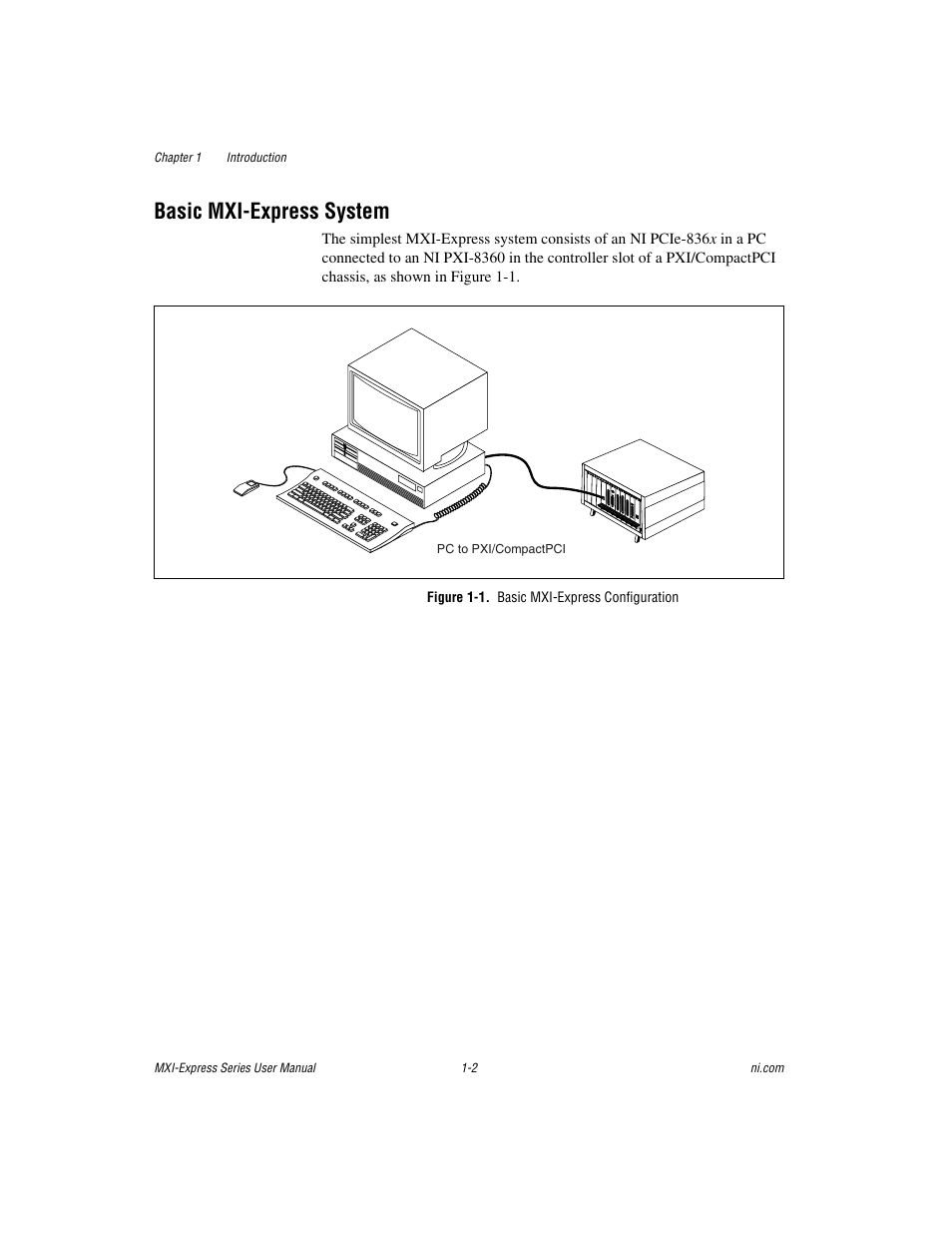 Basic mxi-express system, Figure 1-1. basic mxi-express configuration, Basic mxi-express system -2 | National Instruments Multisystem eXtension Interface NI PXI-8360 User Manual | Page 9 / 37