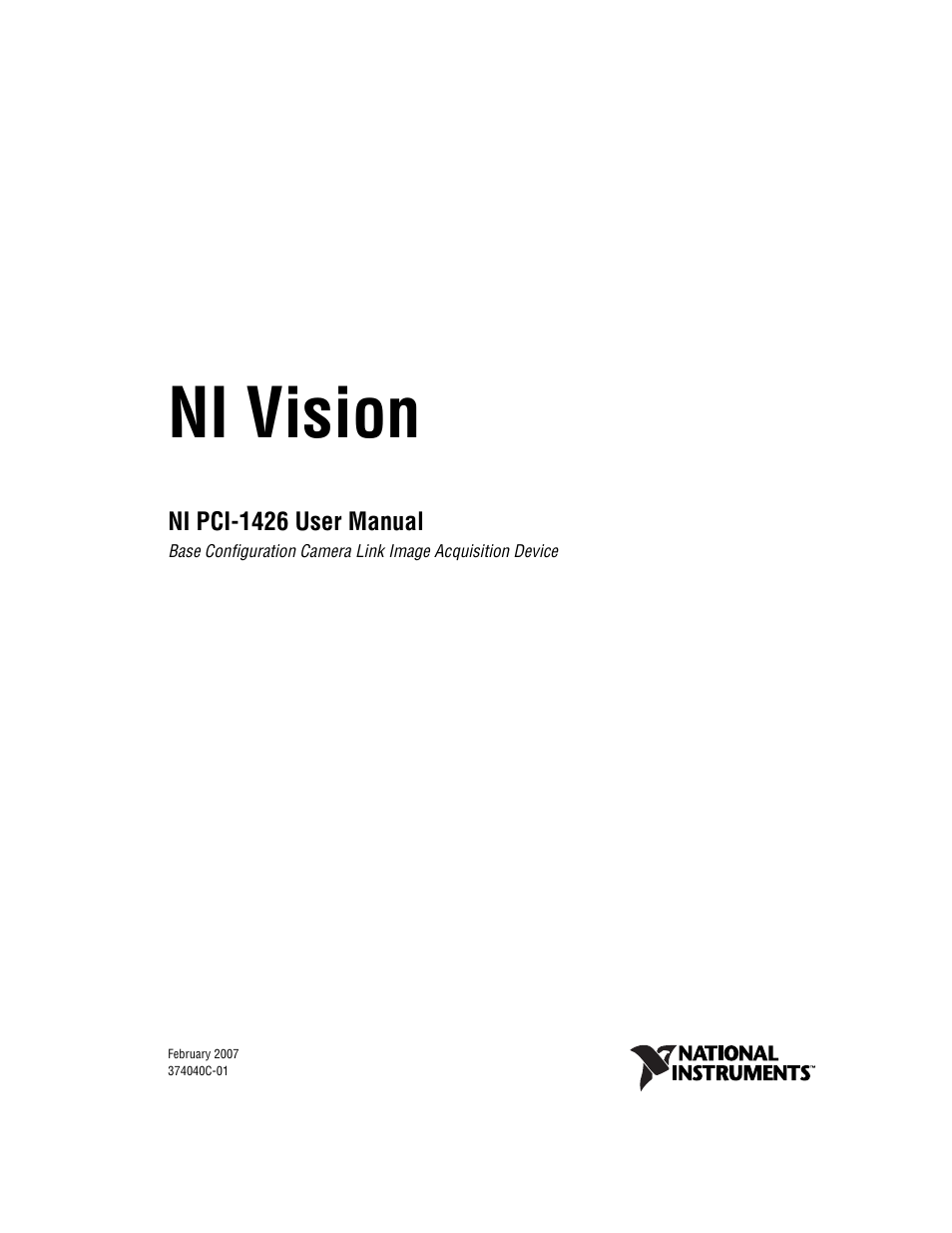 National Instruments Interface Device NI PCI-1426 User Manual | 35 pages