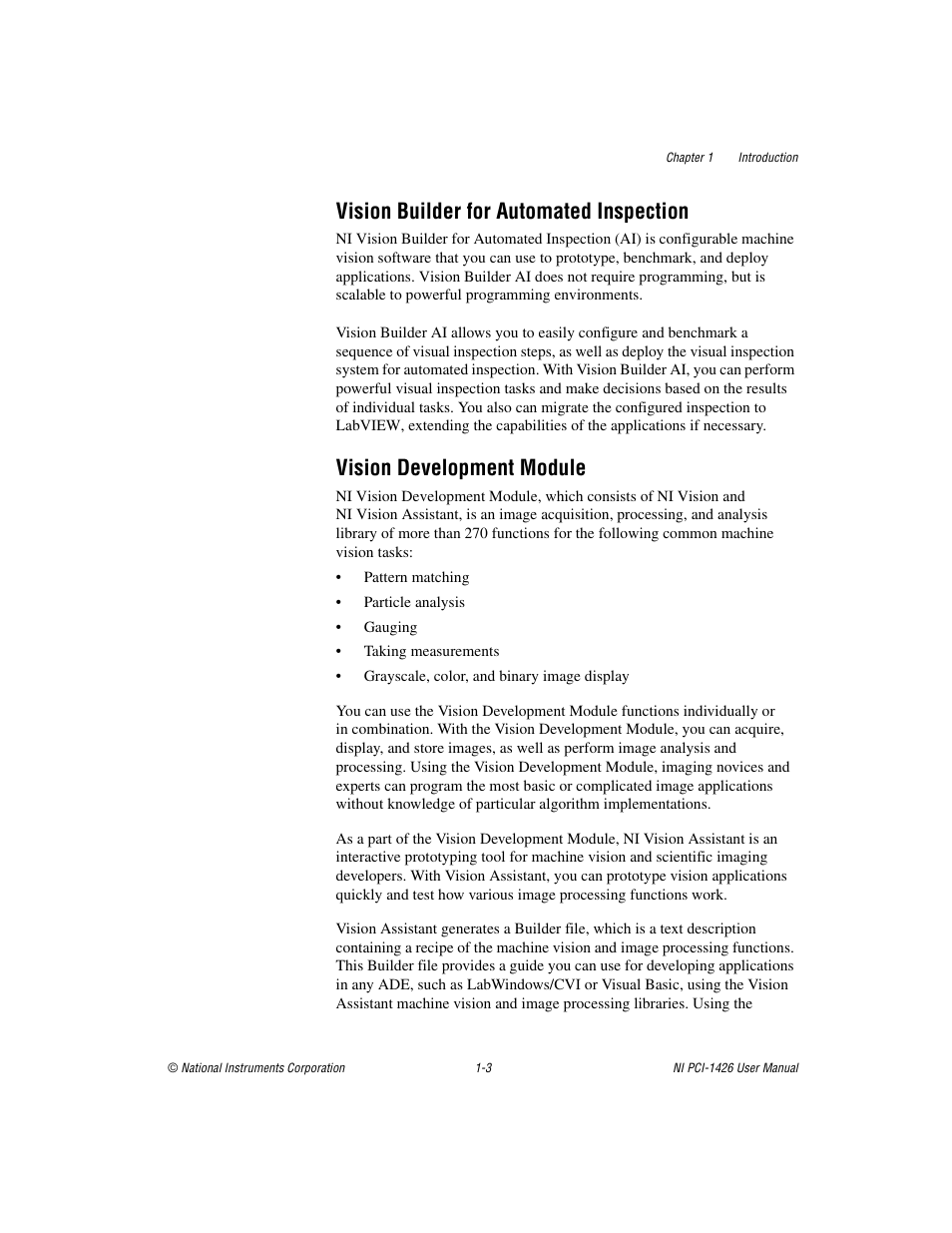 Vision builder for automated inspection, Vision development module | National Instruments Interface Device NI PCI-1426 User Manual | Page 10 / 35