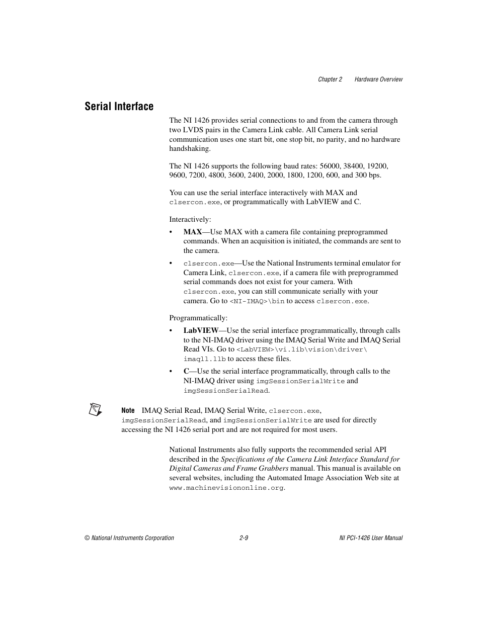 Serial interface, Serial interface -9 | National Instruments Interface Device NI PCI-1426 User Manual | Page 20 / 35