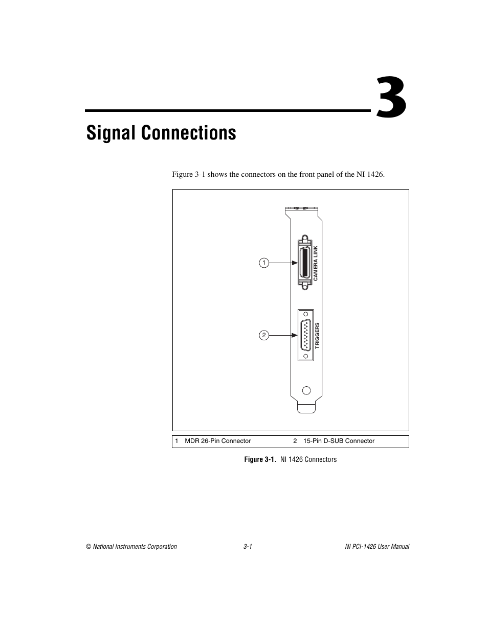 Chapter 3 signal connections, Figure 3-1. ni 1426 connectors, Signal connections | National Instruments Interface Device NI PCI-1426 User Manual | Page 21 / 35