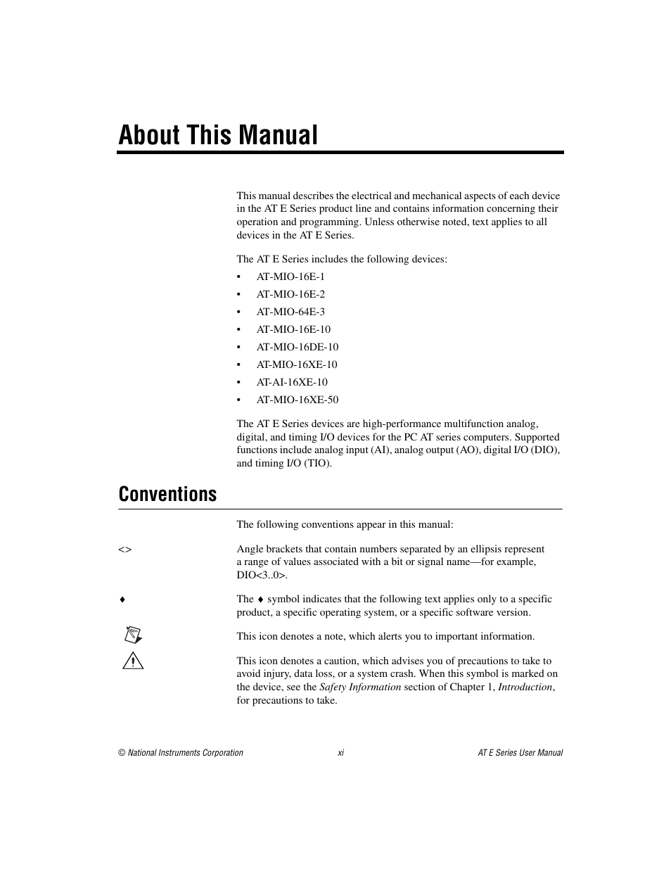 About this manual, Conventions | National Instruments AT E Series User Manual | Page 10 / 184