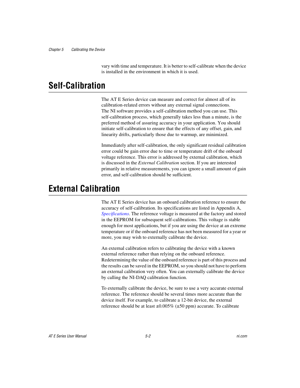 Self-calibration, External calibration, Self-calibration -2 external calibration -2 | National Instruments AT E Series User Manual | Page 104 / 184