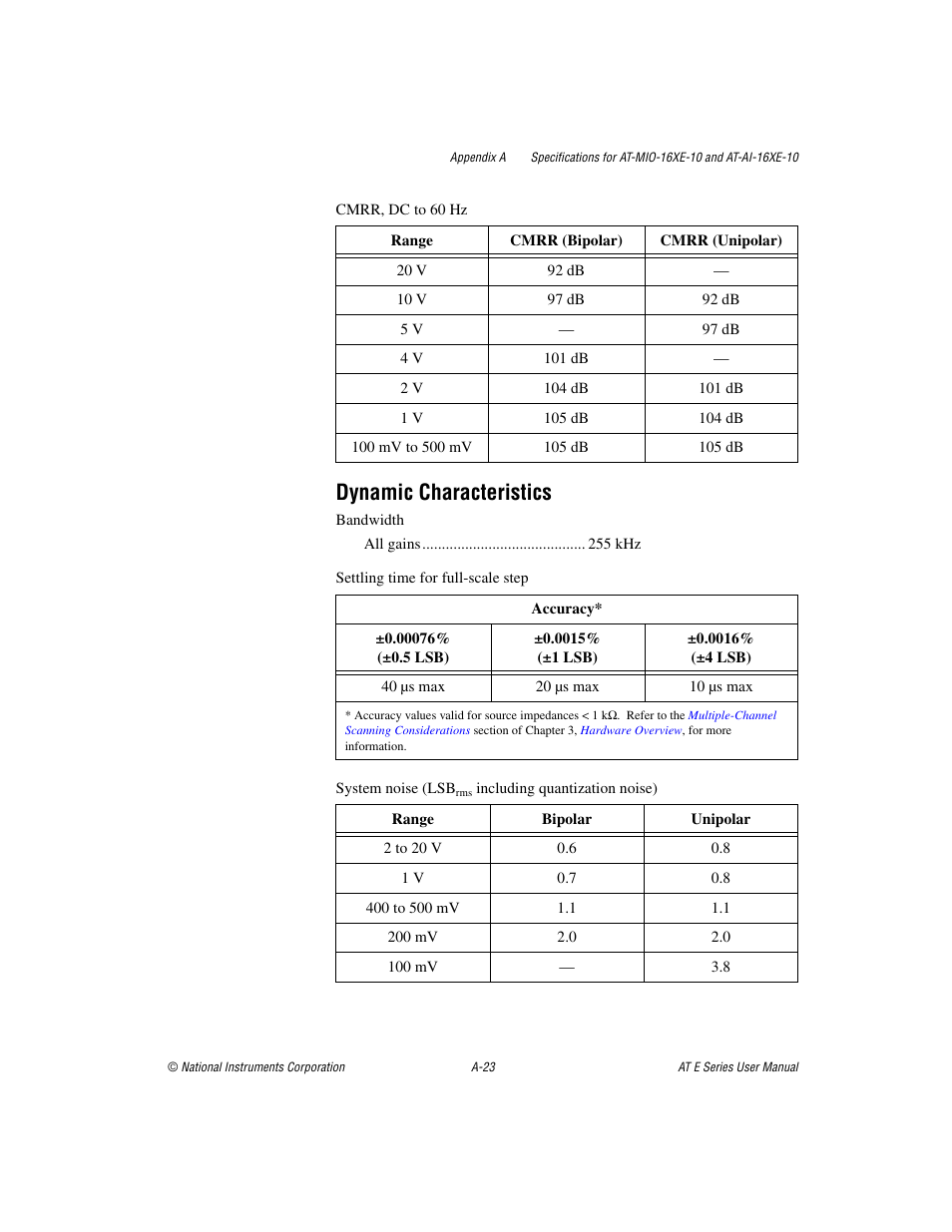 Dynamic characteristics | National Instruments AT E Series User Manual | Page 128 / 184