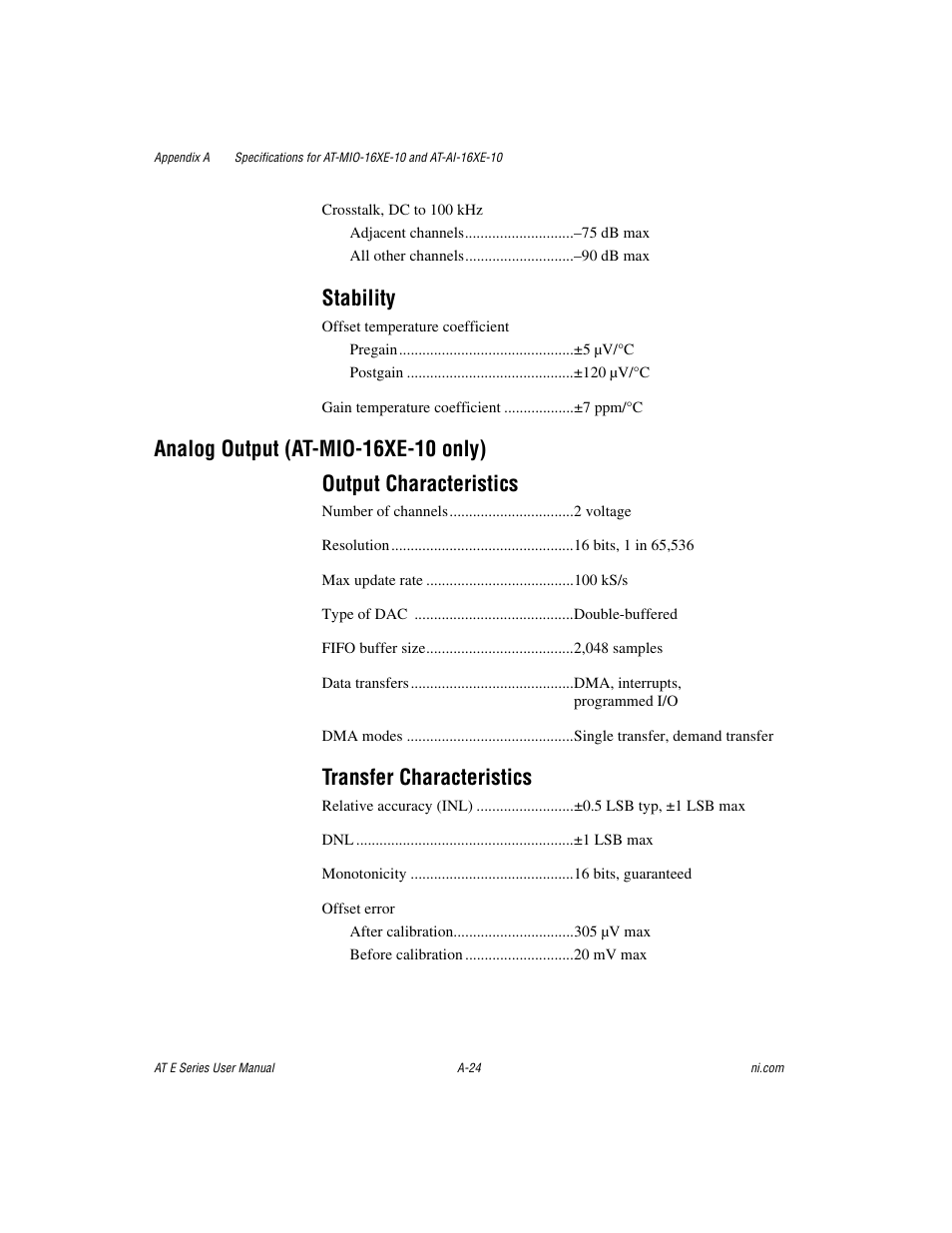 Stability, Transfer characteristics | National Instruments AT E Series User Manual | Page 129 / 184