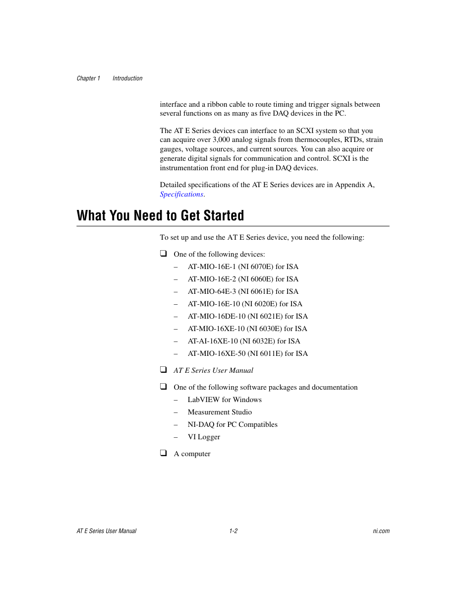 What you need to get started, What you need to get started -2 | National Instruments AT E Series User Manual | Page 14 / 184