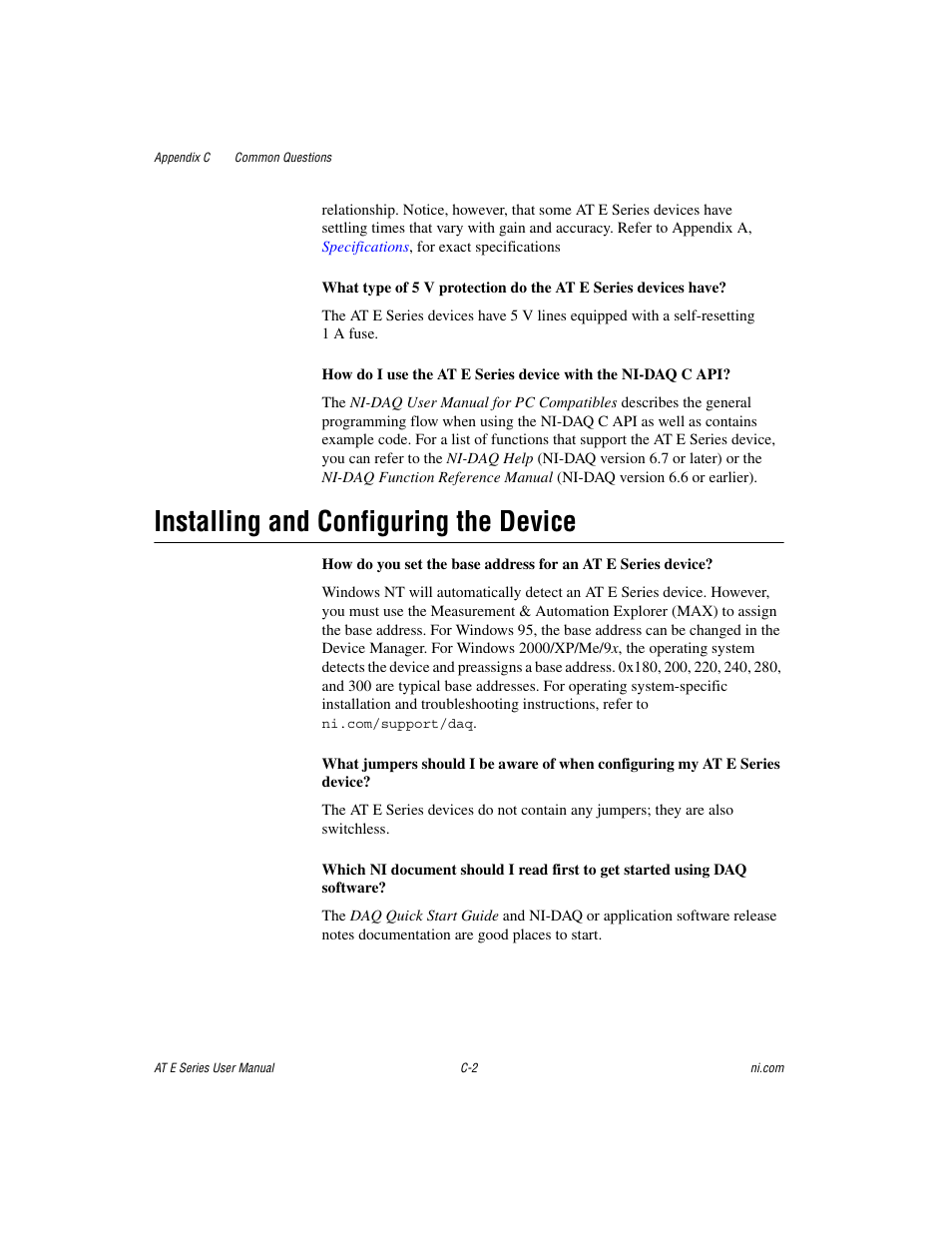 Installing and configuring the device | National Instruments AT E Series User Manual | Page 154 / 184