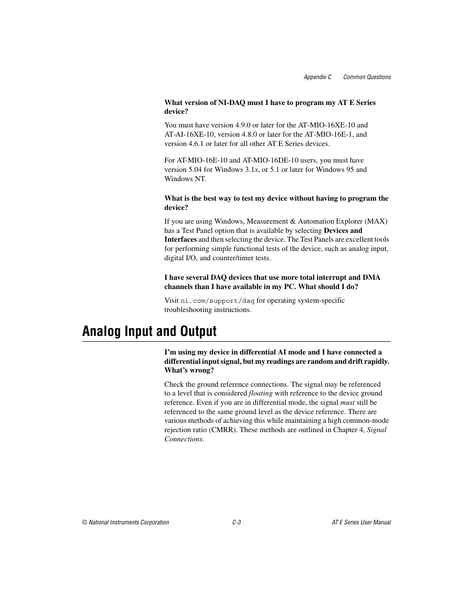 Analog input and output | National Instruments AT E Series User Manual | Page 155 / 184
