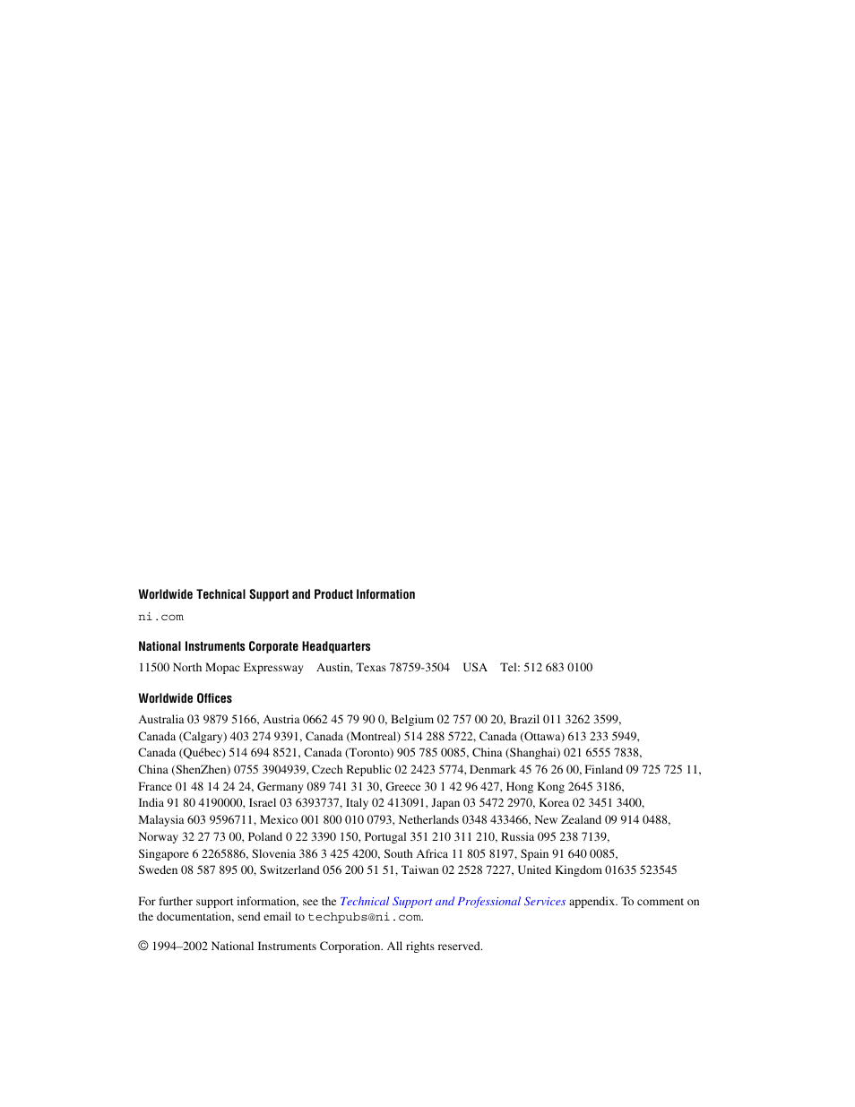 Support, National instruments corporate headquarters, Worldwide offices | National Instruments AT E Series User Manual | Page 2 / 184