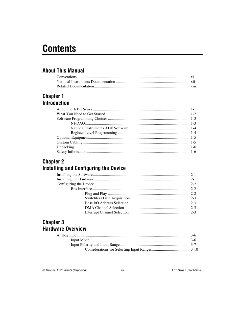 National Instruments AT E Series User Manual | Page 6 / 184