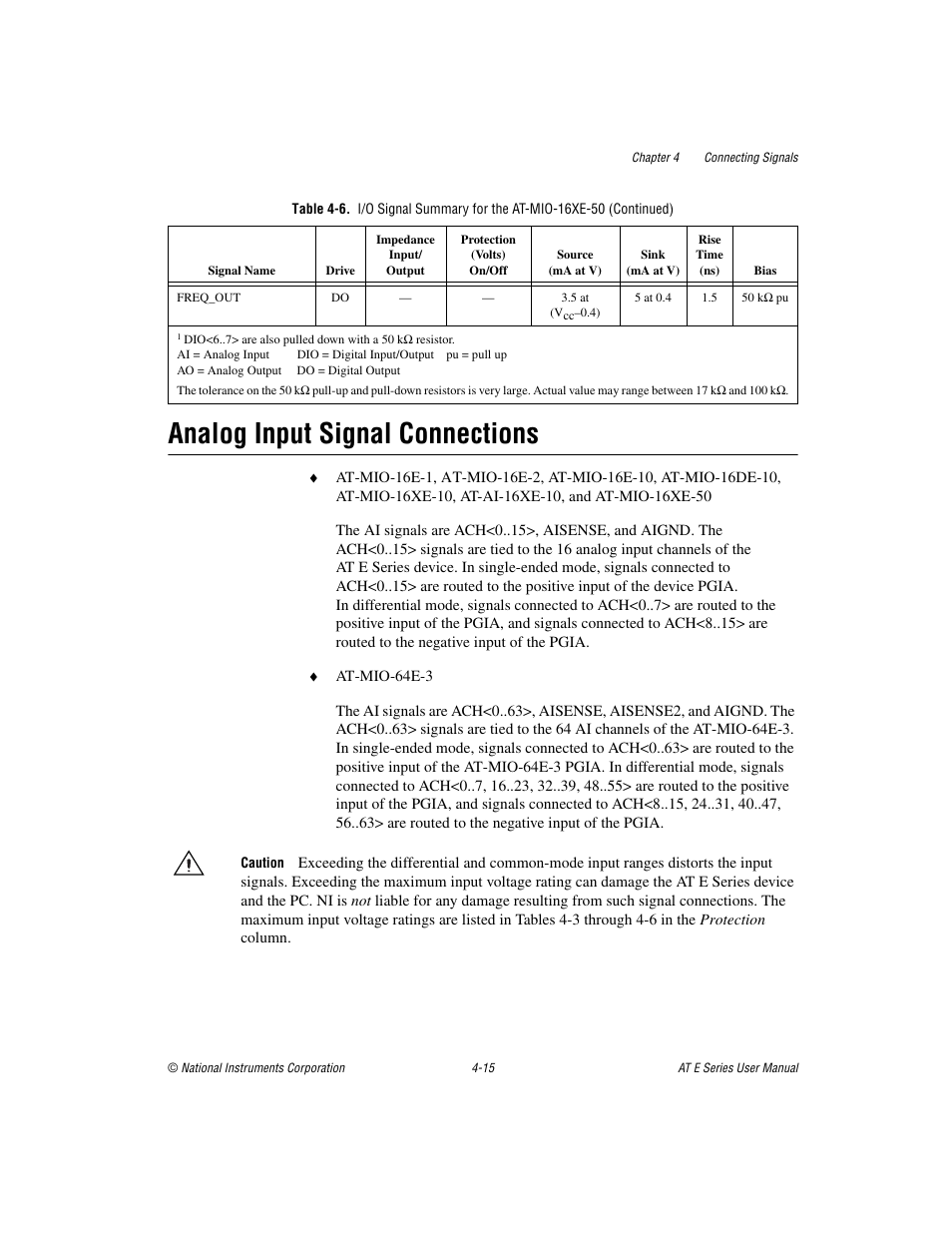 Analog input signal connections, Analog input signal connections -15 | National Instruments AT E Series User Manual | Page 62 / 184