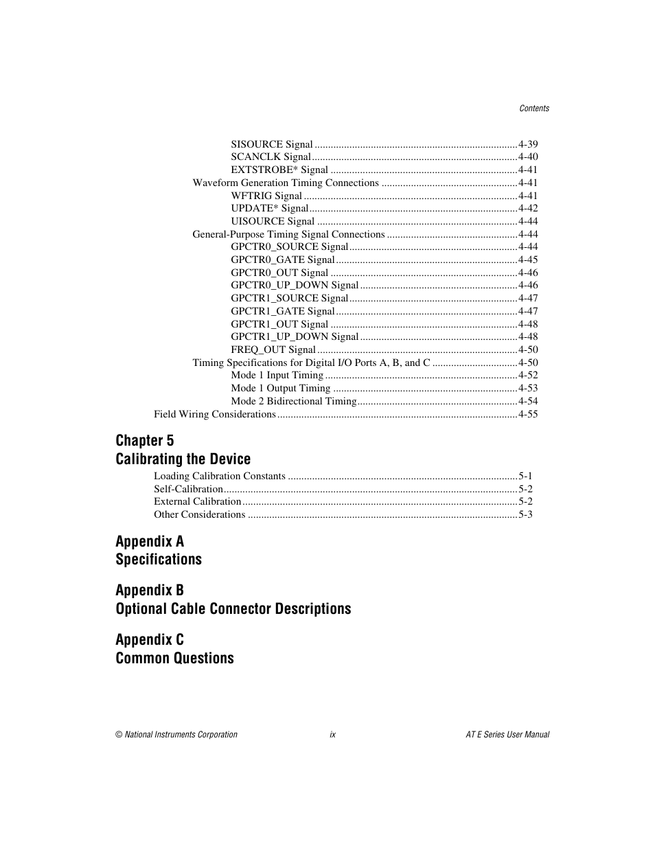 Chapter 5 calibrating the device | National Instruments AT E Series User Manual | Page 8 / 184