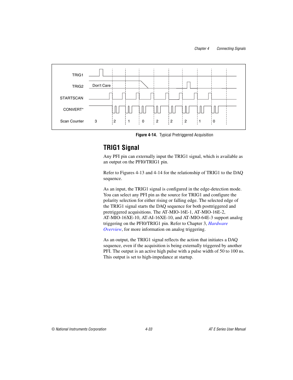 Figure 4-14. typical pretriggered acquisition, Trig1 signal, Trig1 signal -33 | National Instruments AT E Series User Manual | Page 80 / 184