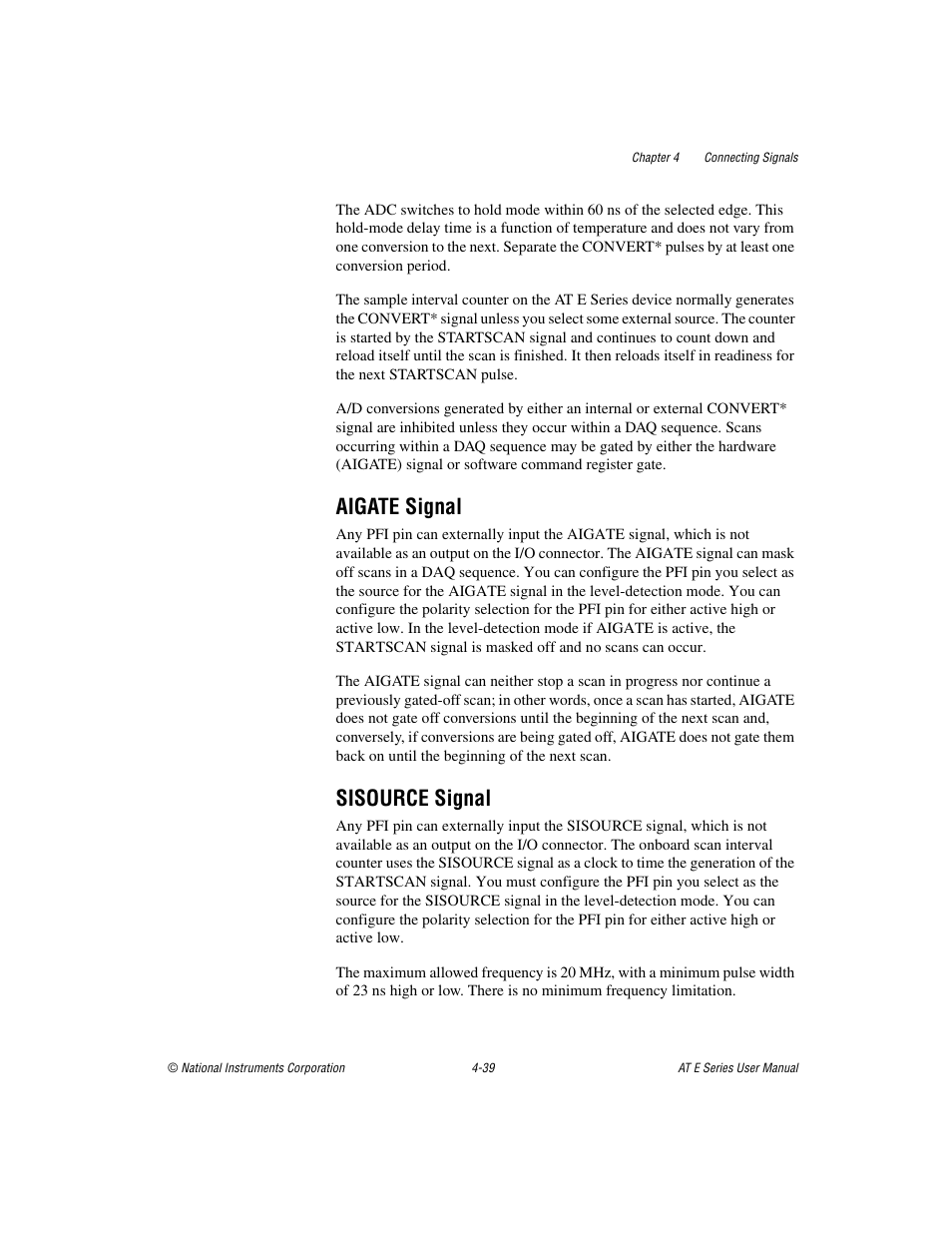 Aigate signal, Sisource signal, Aigate signal -39 | Sisource signal -39 | National Instruments AT E Series User Manual | Page 86 / 184