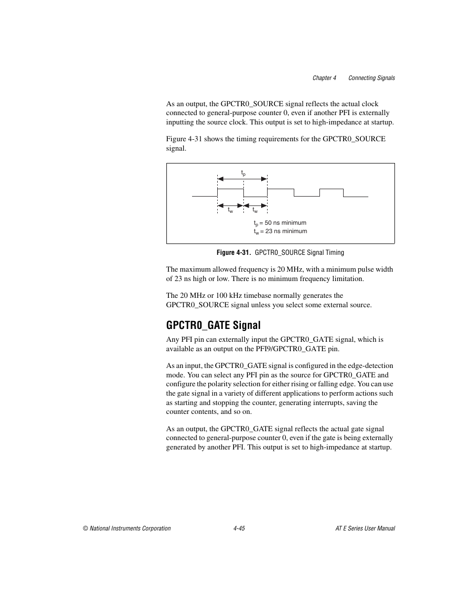 Figure 4-31. gpctr0_source signal timing, Gpctr0_gate signal, Gpctr0_gate signal -45 | National Instruments AT E Series User Manual | Page 92 / 184