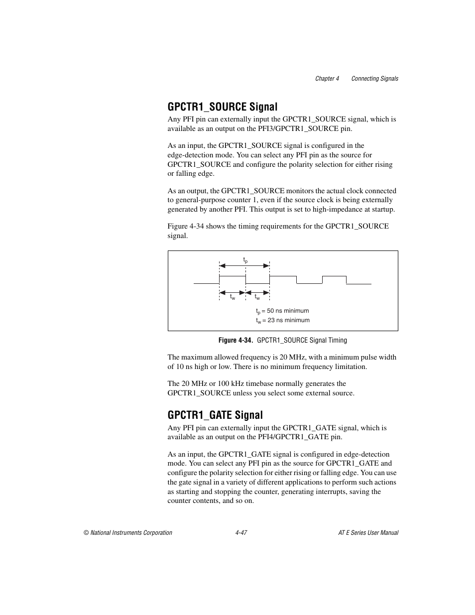 Gpctr1_source signal, Figure 4-34. gpctr1_source signal timing, Gpctr1_gate signal | Gpctr1_source signal -47 gpctr1_gate signal -47 | National Instruments AT E Series User Manual | Page 94 / 184