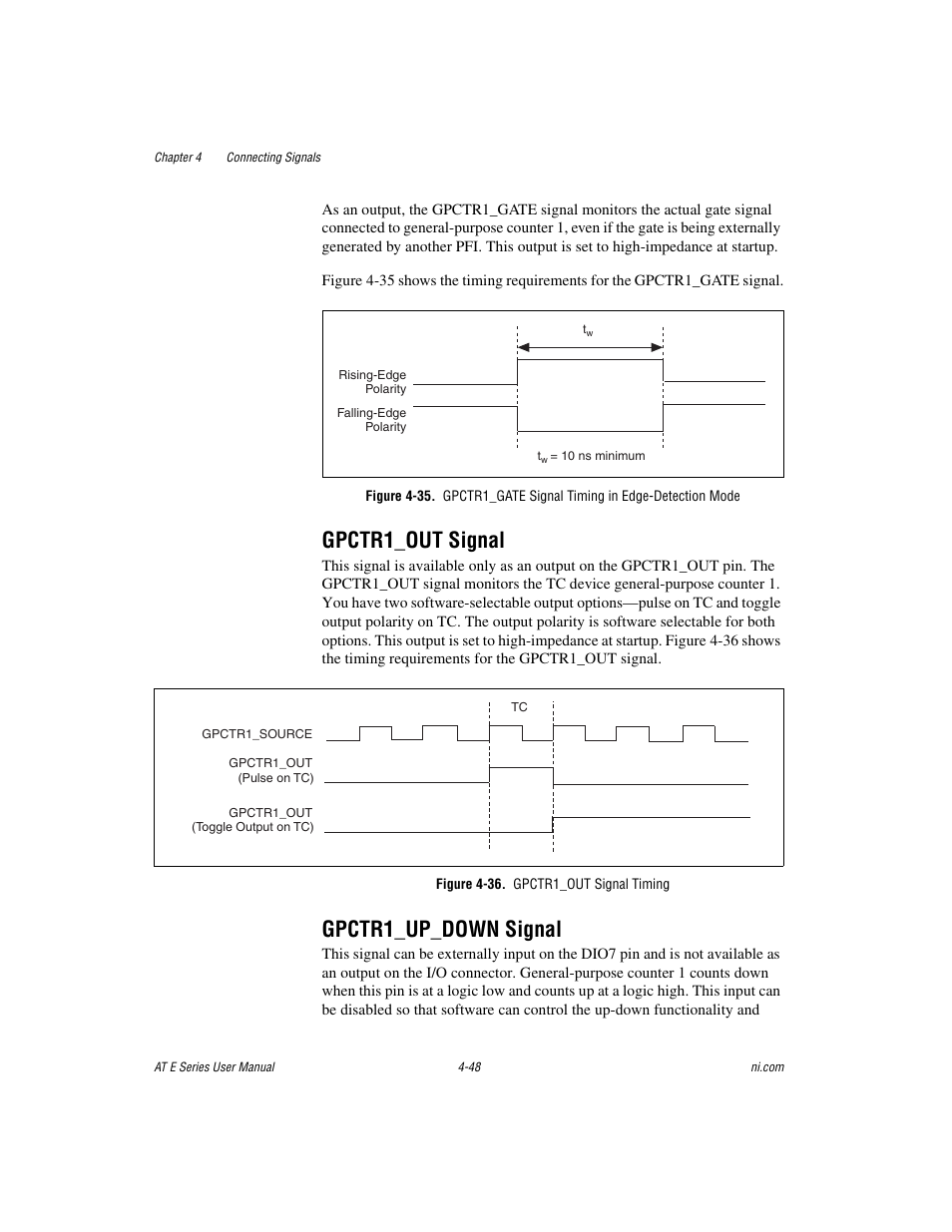 Gpctr1_out signal, Figure 4-36. gpctr1_out signal timing, Gpctr1_up_down signal | Gpctr1_out signal -48 gpctr1_up_down signal -48 | National Instruments AT E Series User Manual | Page 95 / 184
