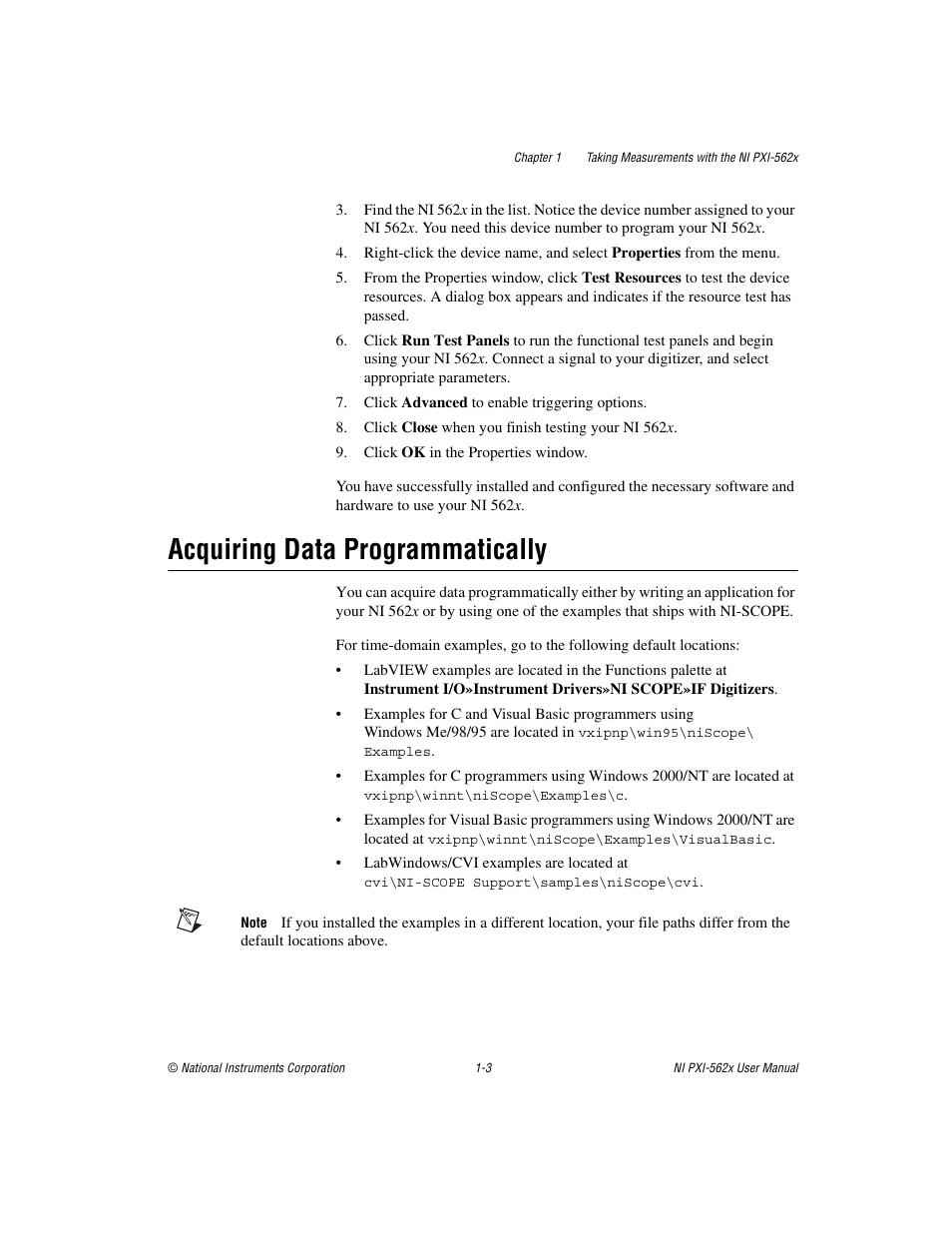 Acquiring data programmatically, Acquiring data programmatically -3 | National Instruments NI PXI-562X User Manual | Page 11 / 35