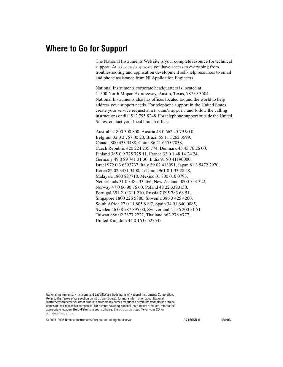 Where to go for support | National Instruments 9211 User Manual | Page 19 / 19