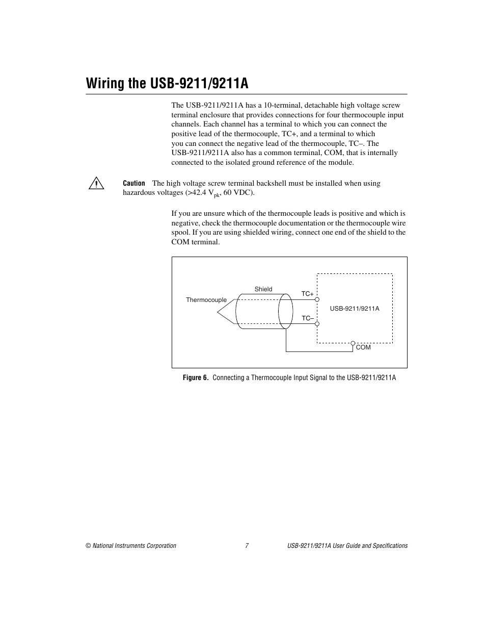 Wiring the usb-9211/9211a | National Instruments 9211 User Manual | Page 7 / 19