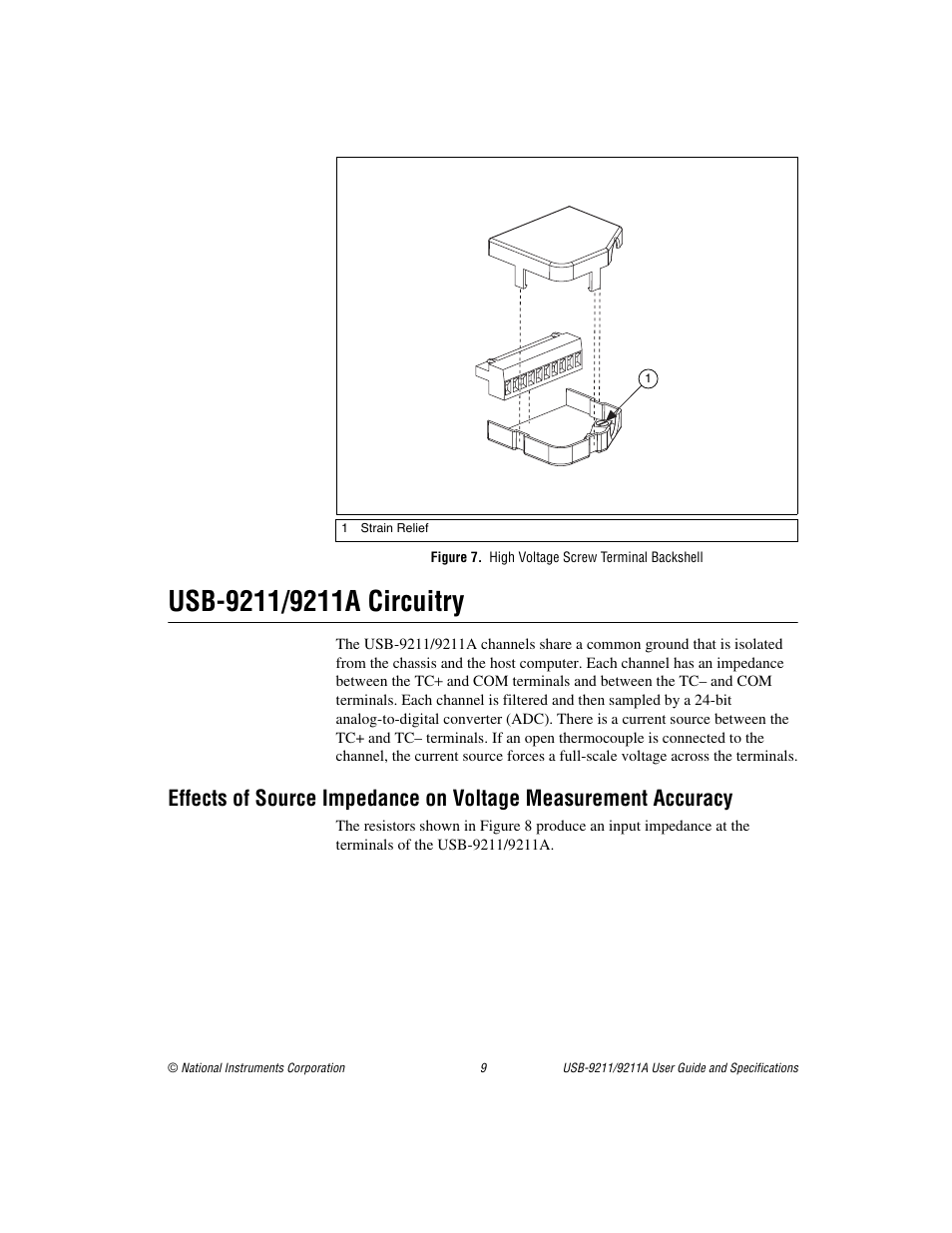 Figure 7. high voltage screw terminal backshell, Usb-9211/9211a circuitry | National Instruments 9211 User Manual | Page 9 / 19