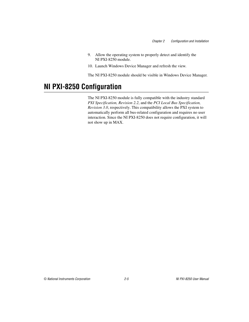 Ni pxi-8250 configuration, Ni pxi-8250 configuration -5 | National Instruments Module NI PXI-8250 User Manual | Page 16 / 39
