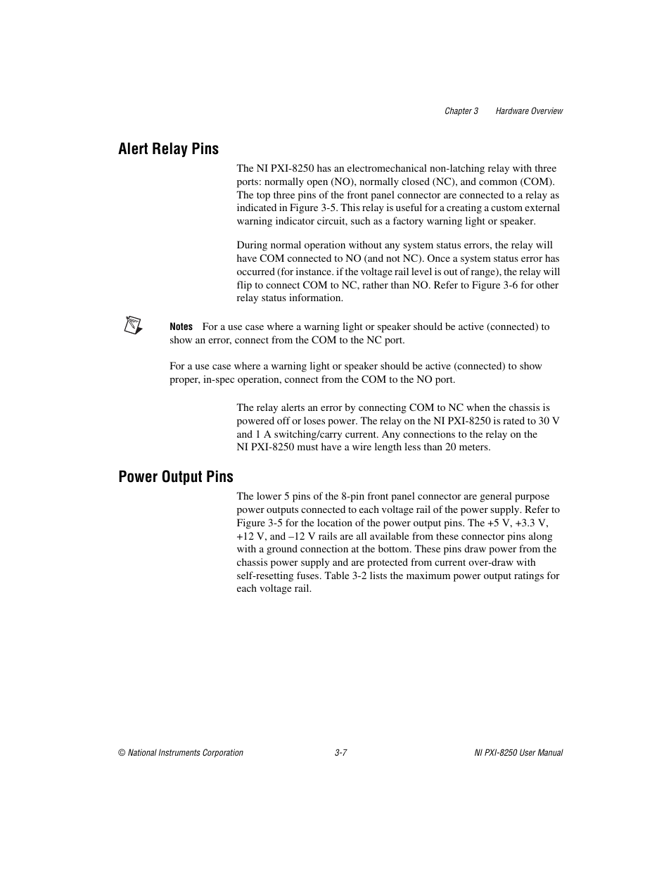 Alert relay pins, Power output pins, Alert relay pins -7 power output pins -7 | National Instruments Module NI PXI-8250 User Manual | Page 23 / 39