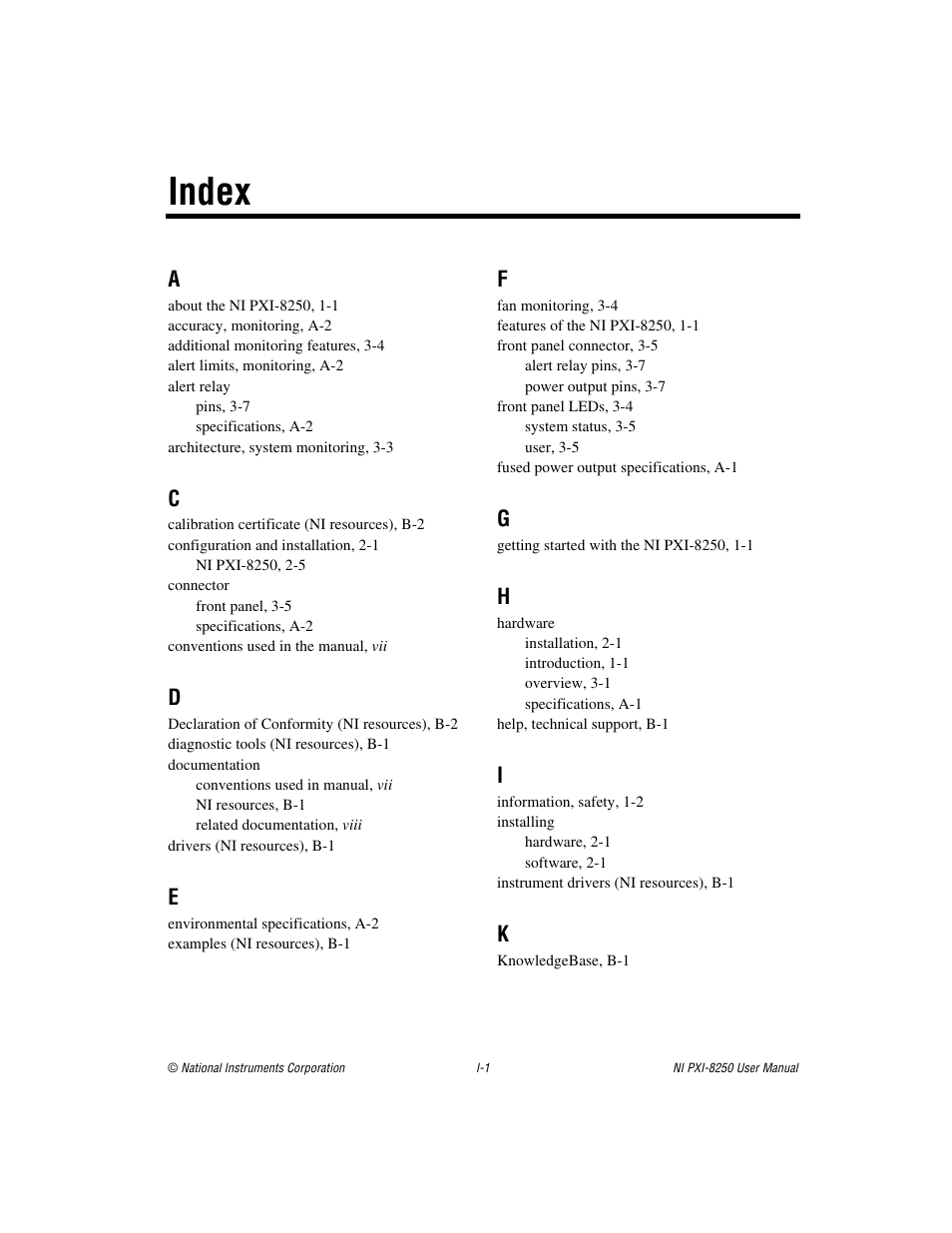 Index | National Instruments Module NI PXI-8250 User Manual | Page 37 / 39