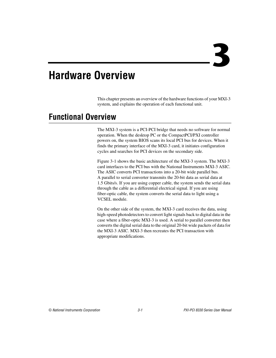 Chapter 3 hardware overview, Functional overview, Functional overview -1 | Hardware overview | National Instruments 8330 Series User Manual | Page 17 / 30