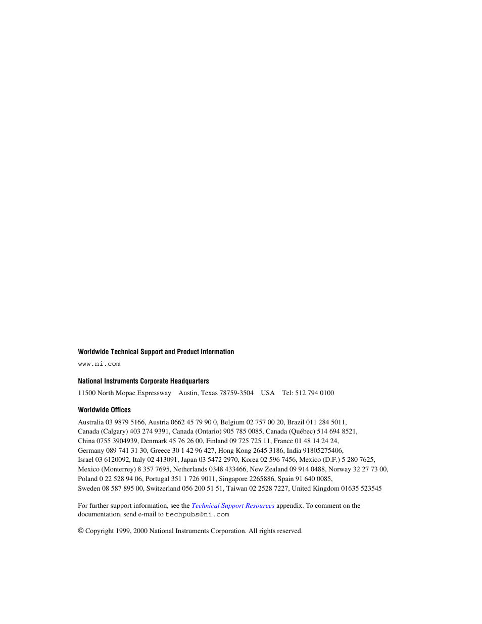 Support, National instruments corporate headquarters, Worldwide offices | National Instruments 8330 Series User Manual | Page 2 / 30