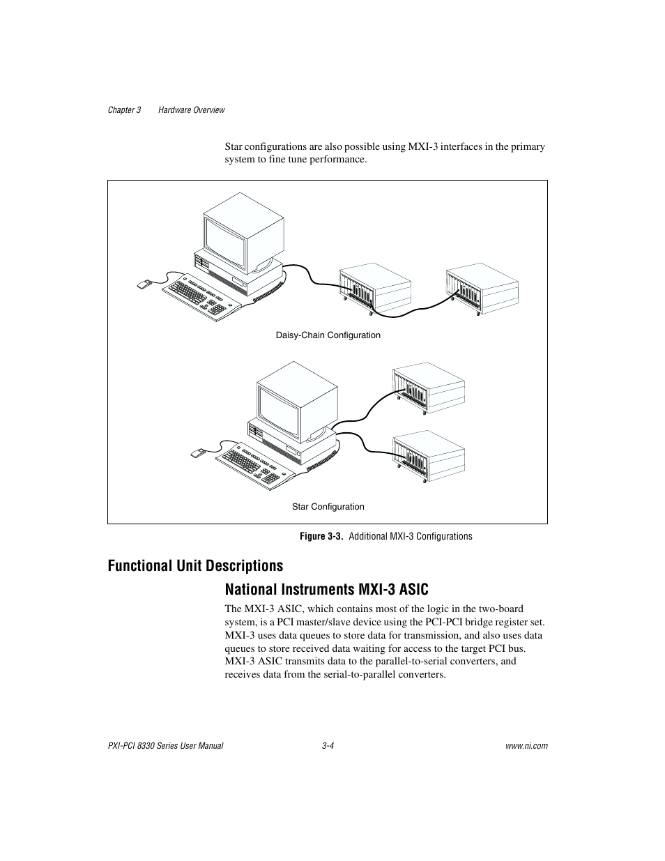 Functional unit descriptions, National instruments mxi-3 asic, Figure 3-3. additional mxi-3 configurations | Functional unit descriptions -4, National instruments mxi-3 asic -4, Figure 3-3, Additional mxi-3 configurations -4 | National Instruments 8330 Series User Manual | Page 20 / 30