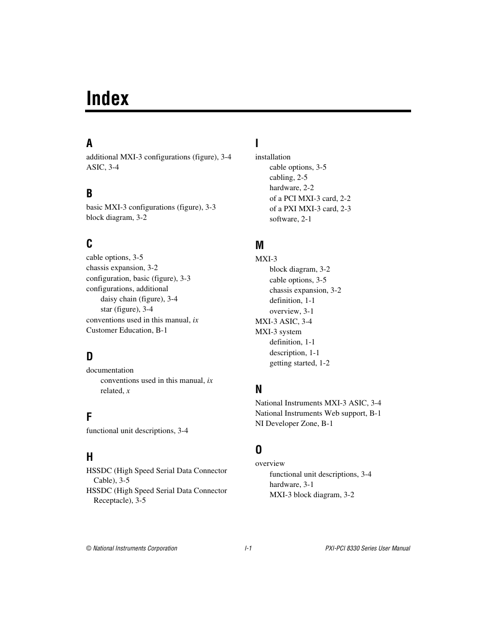 Index | National Instruments 8330 Series User Manual | Page 29 / 30