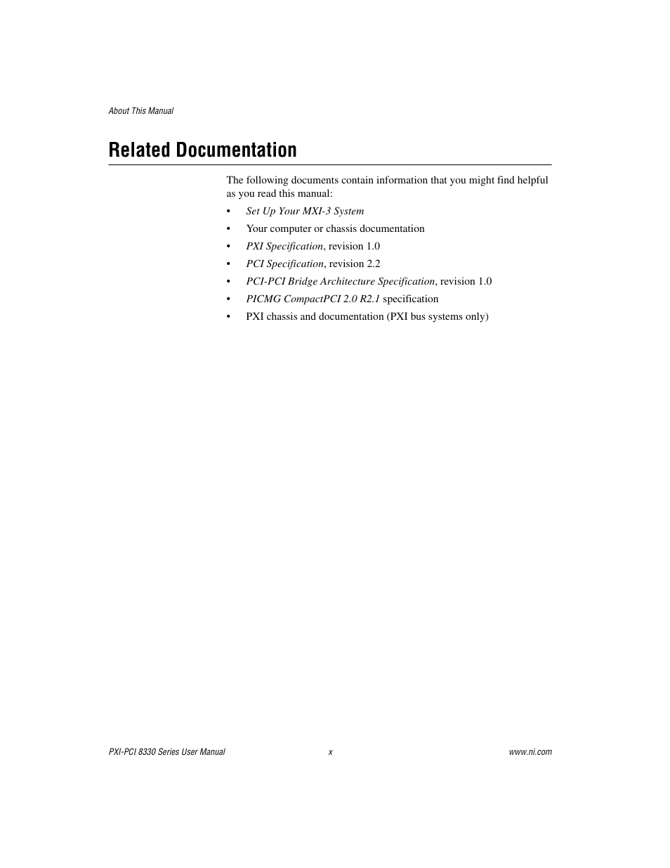 Related documentation | National Instruments 8330 Series User Manual | Page 9 / 30