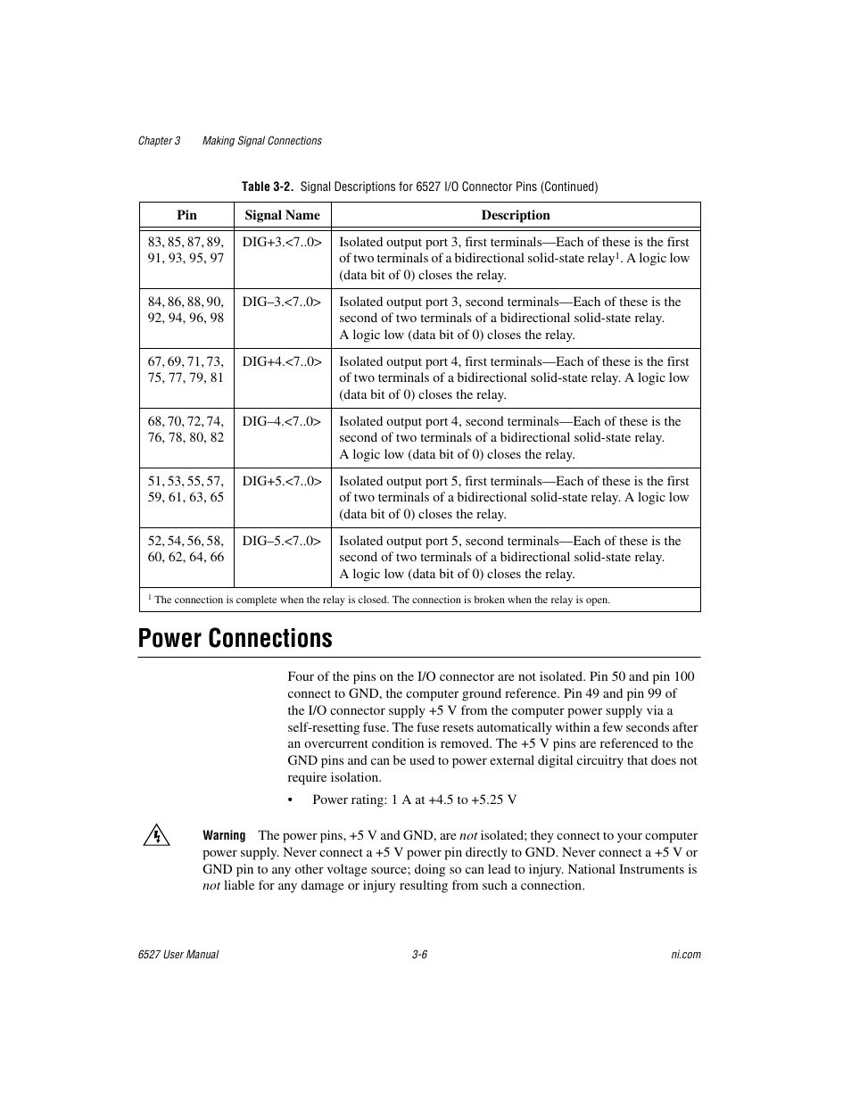 Power connections, Power connections -6 | National Instruments 6527 User Manual | Page 22 / 47