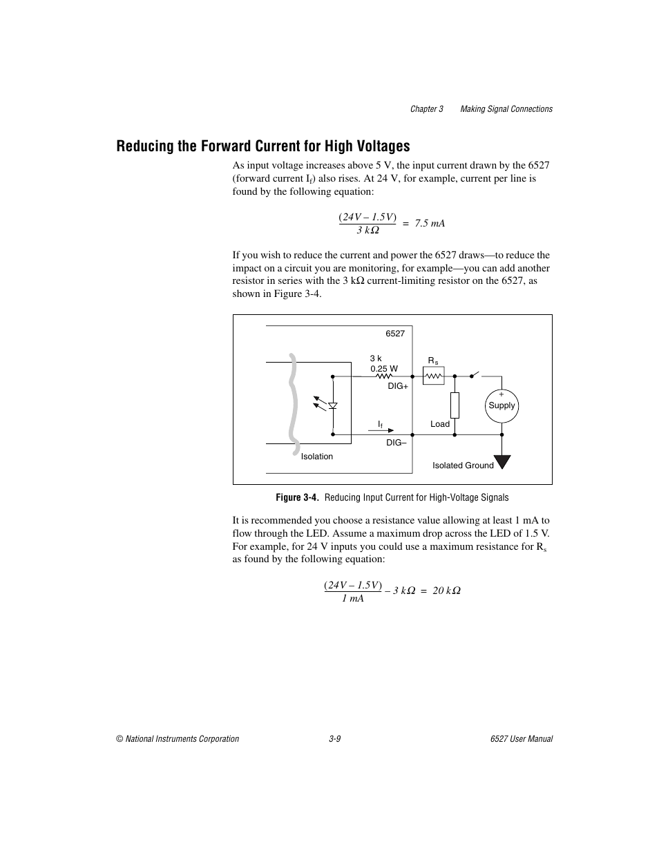 Reducing the forward current for high voltages, Reducing the forward current for high voltages -9 | National Instruments 6527 User Manual | Page 25 / 47