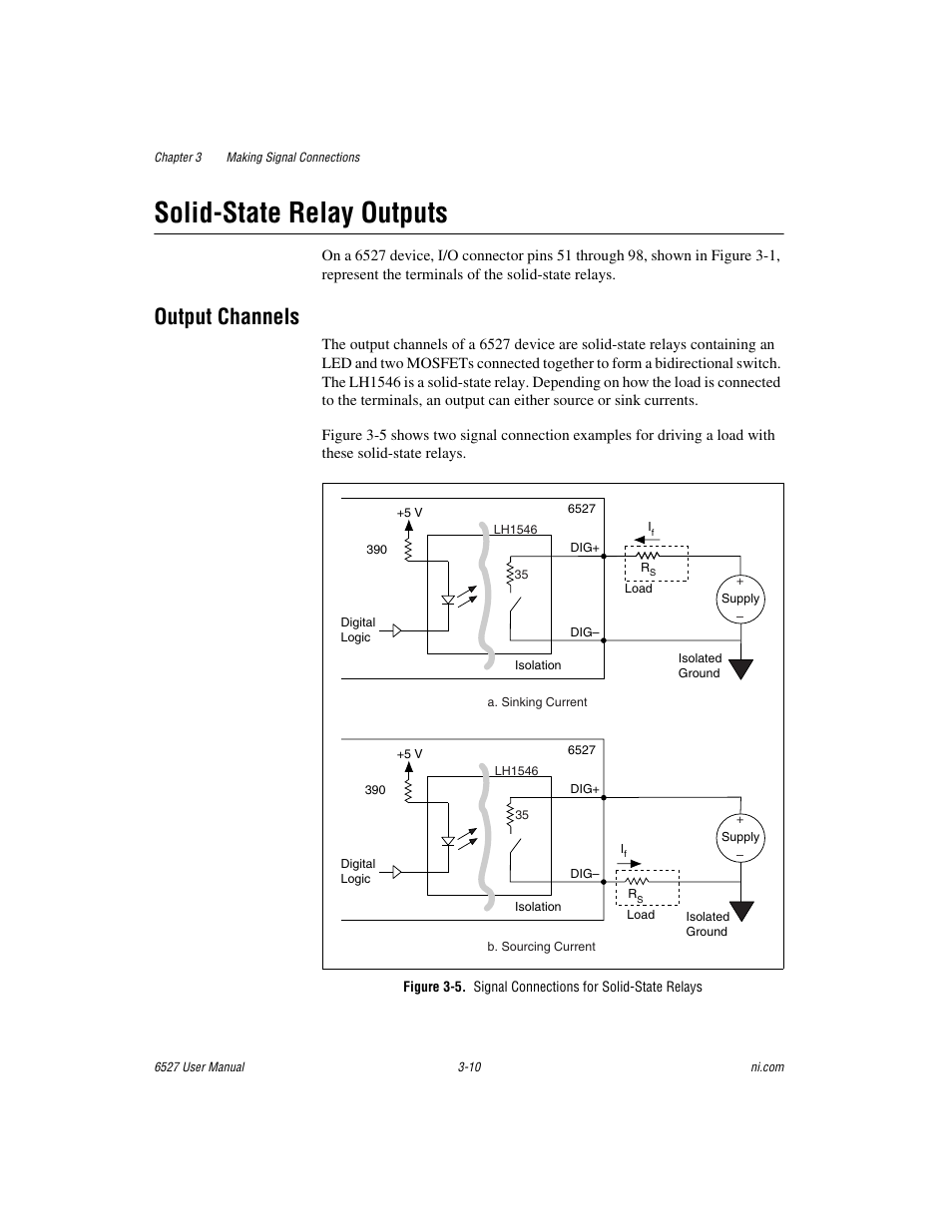 Solid-state relay outputs, Output channels, Solid-state relay outputs -10 | Output channels -10 | National Instruments 6527 User Manual | Page 26 / 47