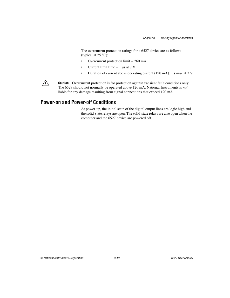 Power-on and power-off conditions, Power-on and power-off conditions -13 | National Instruments 6527 User Manual | Page 29 / 47
