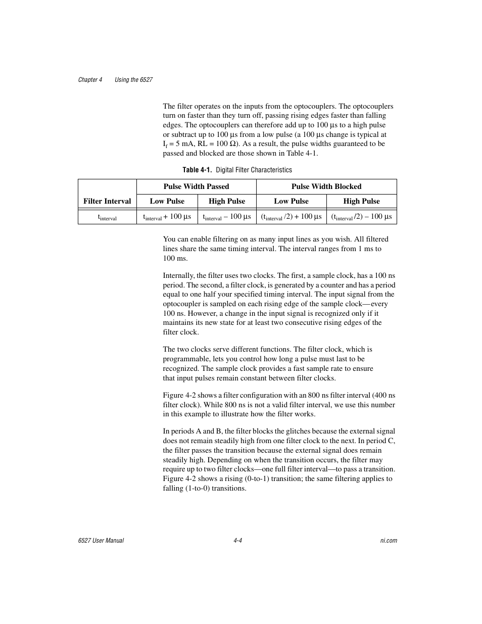 Table 4-1. digital filter characteristics | National Instruments 6527 User Manual | Page 33 / 47