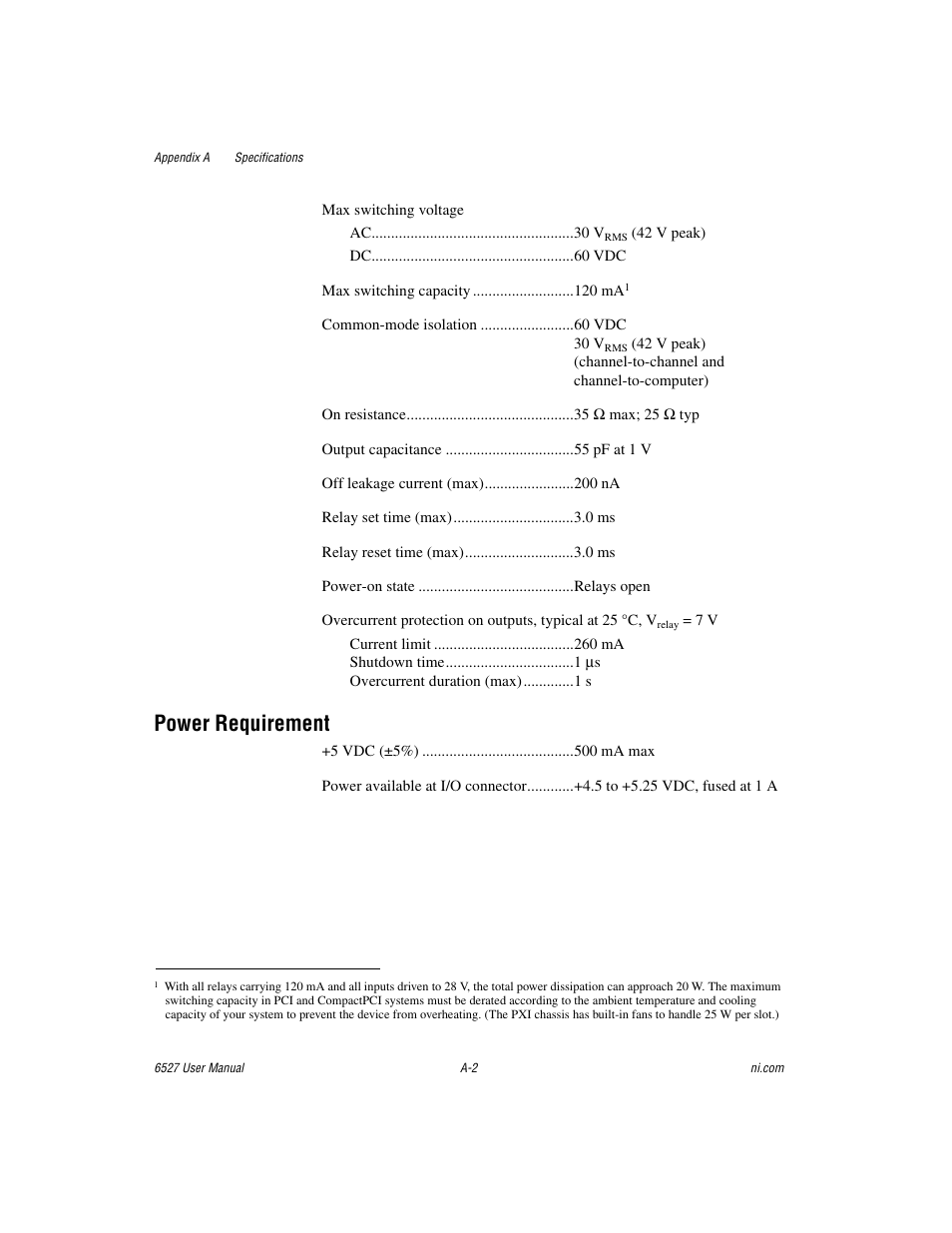 Power requirement | National Instruments 6527 User Manual | Page 37 / 47