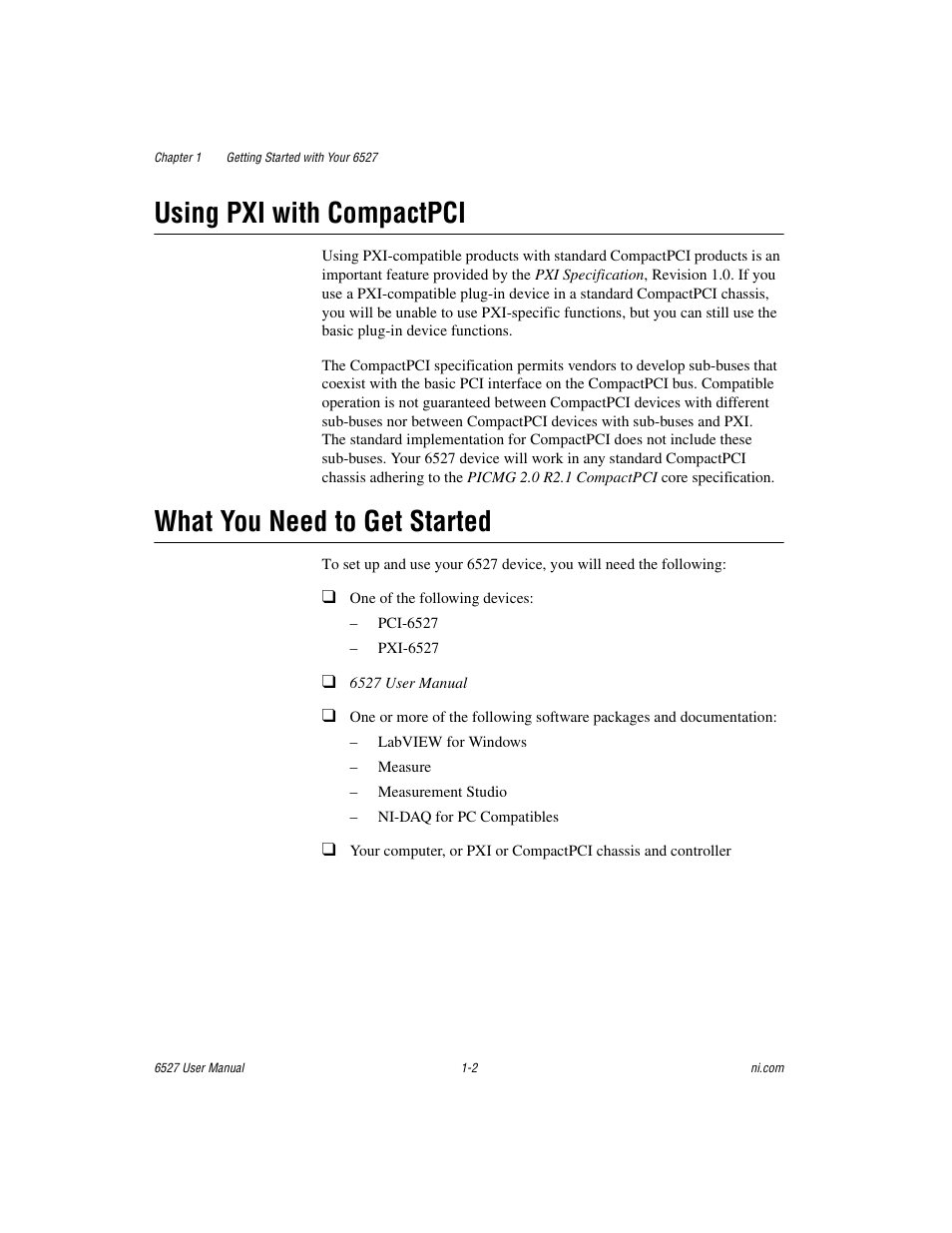 Using pxi with compactpci, What you need to get started | National Instruments 6527 User Manual | Page 9 / 47