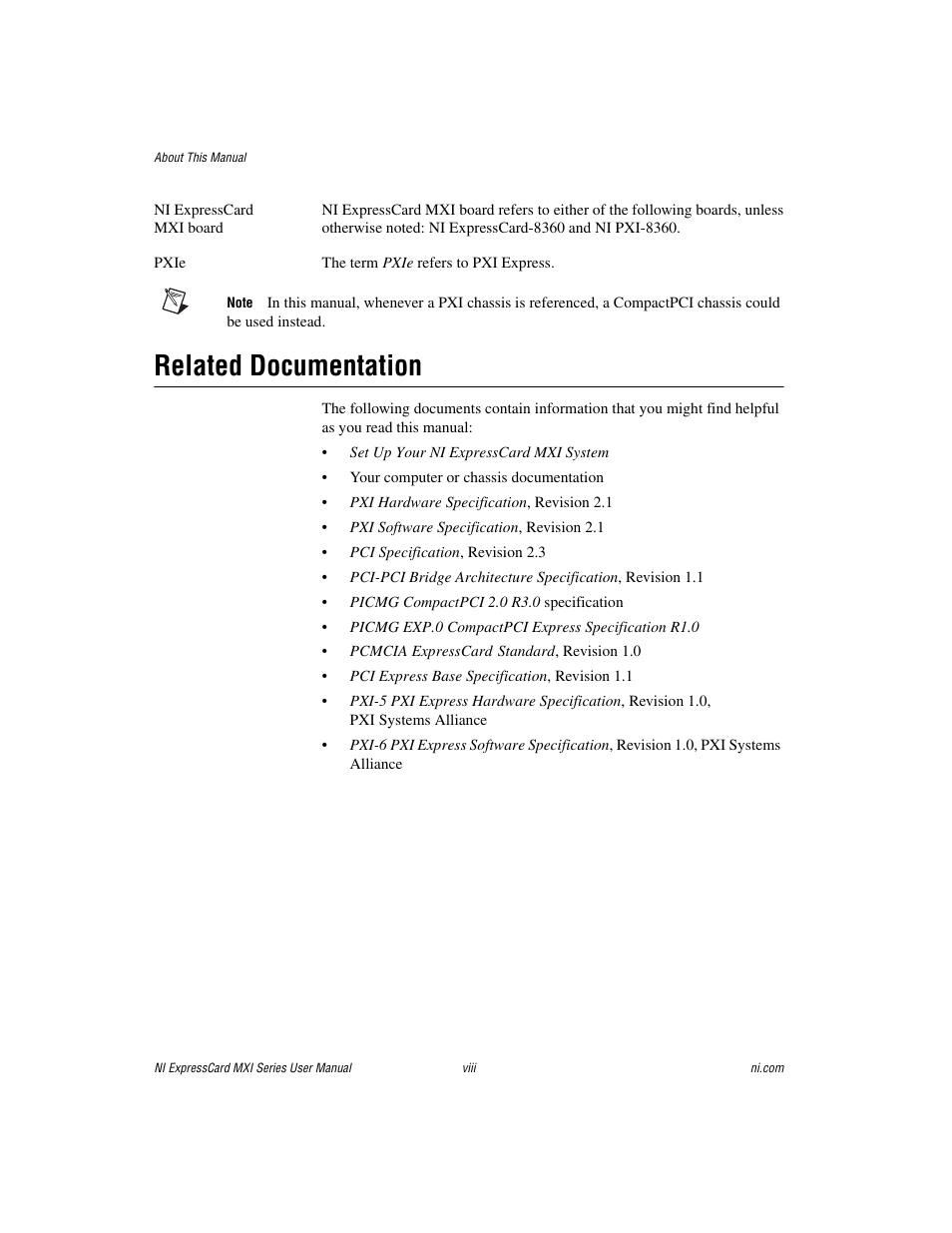 Related documentation | National Instruments NI PXIe-8360 User Manual | Page 8 / 40