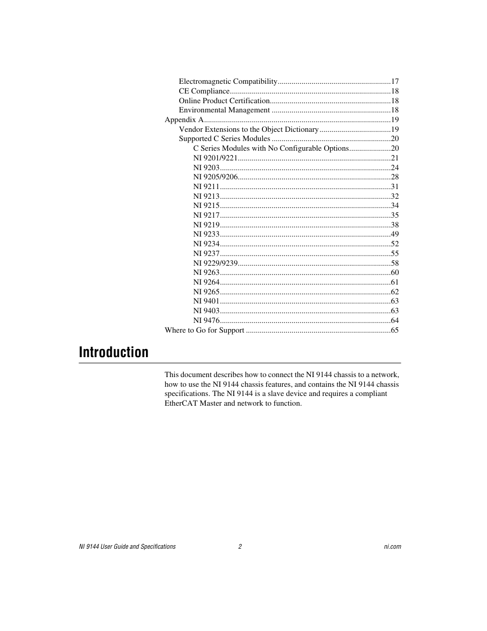 Introduction | National Instruments Deterministic Ethernet Expansion Chassis NI 9144 User Manual | Page 2 / 65