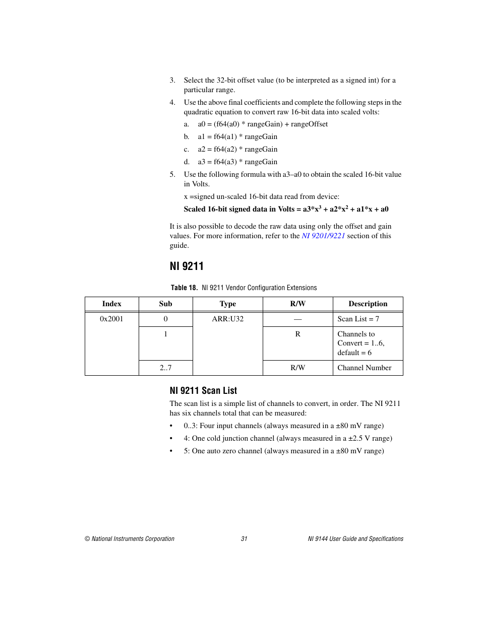 Ni 9211, Table 18. ni 9211 vendor configuration extensions | National Instruments Deterministic Ethernet Expansion Chassis NI 9144 User Manual | Page 31 / 65