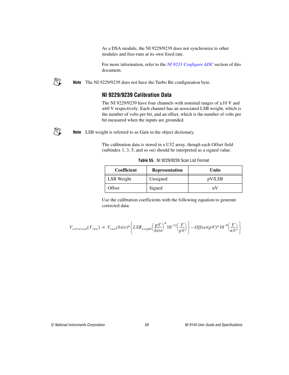 Table 55. ni 9229/9239 scan list format | National Instruments Deterministic Ethernet Expansion Chassis NI 9144 User Manual | Page 59 / 65