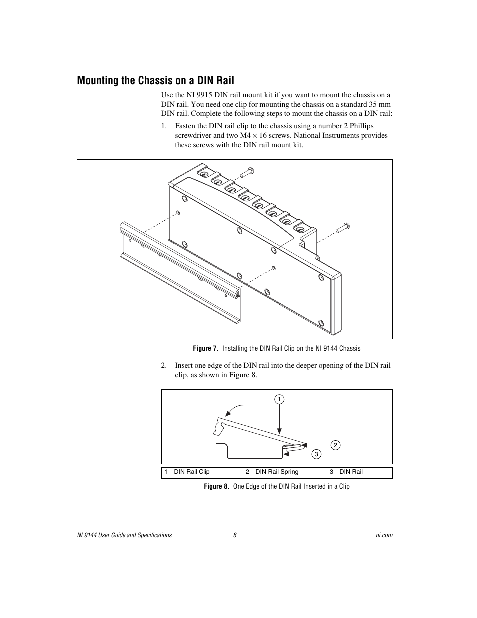 Mounting the chassis on a din rail | National Instruments Deterministic Ethernet Expansion Chassis NI 9144 User Manual | Page 8 / 65