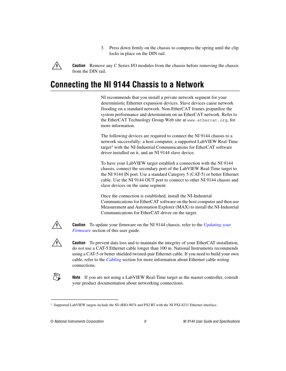 Connecting the ni 9144 chassis to a network | National Instruments Deterministic Ethernet Expansion Chassis NI 9144 User Manual | Page 9 / 65