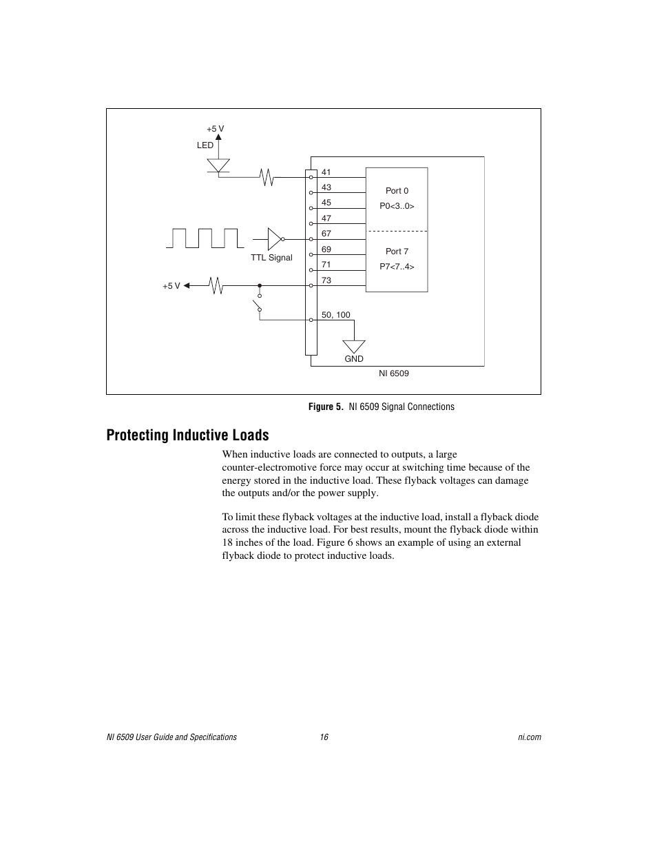 Figure 5. ni 6509 signal connections, Protecting inductive loads | National Instruments NI 6509 User Manual | Page 16 / 23