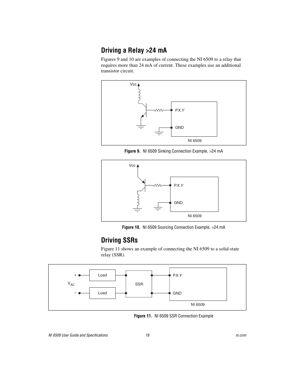 Driving a relay >24 ma, Driving ssrs, Figure 11. ni 6509 ssr connection example | Driving a relay >24 ma driving ssrs | National Instruments NI 6509 User Manual | Page 18 / 23