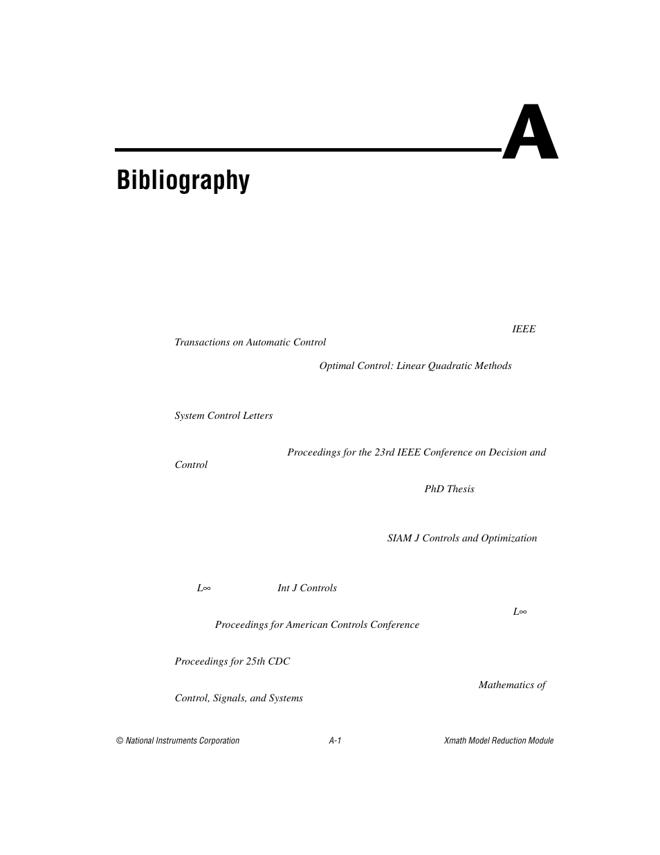 Appendix a bibliography, Ndix a, Bibliography | National Instruments NI MATRIXx Xmath User Manual | Page 119 / 127